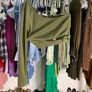 One Shoulder Long Sleeve Cut Out Crop Top | Size : M